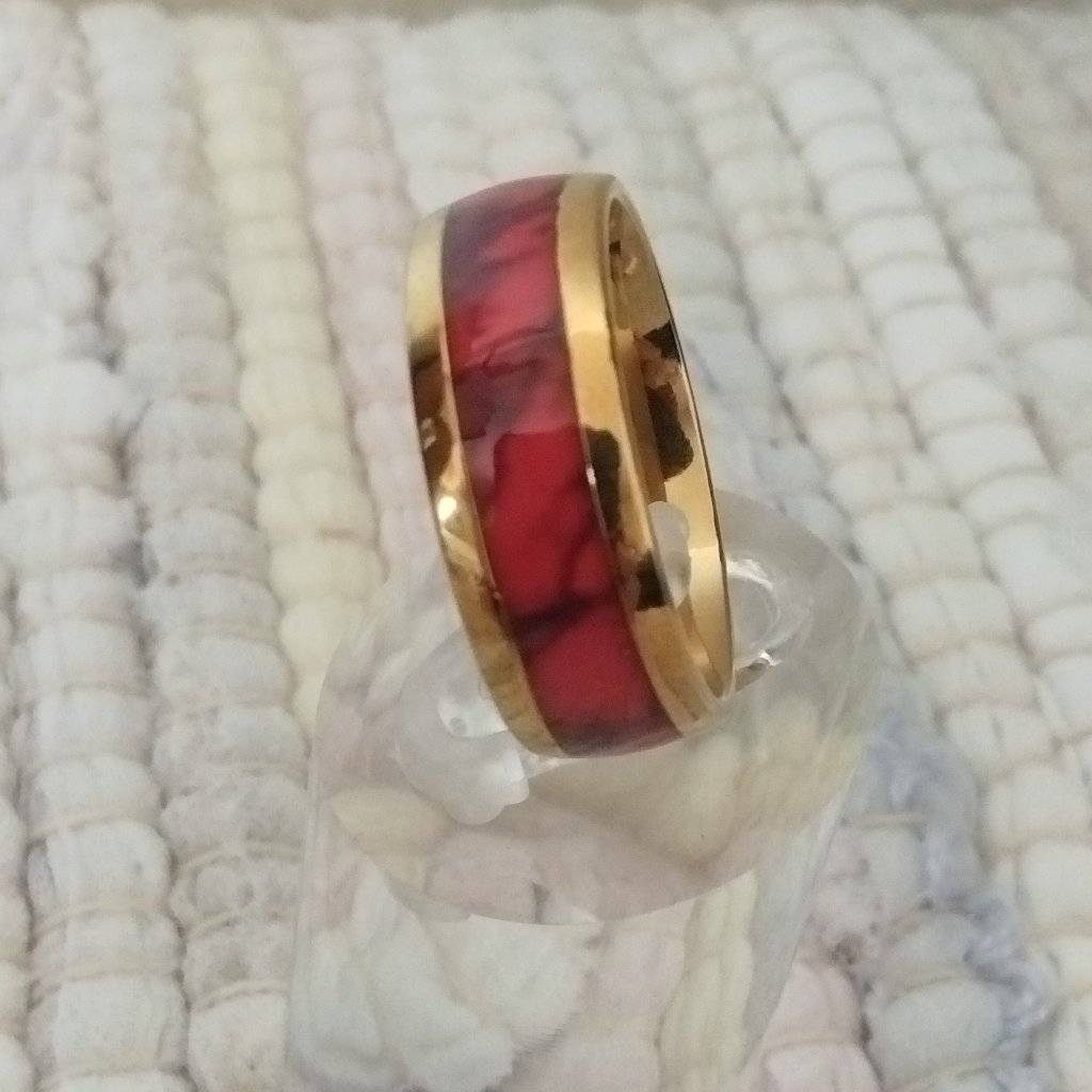 New, 8 Mm Band Gold Stainless Steel - Red/Black